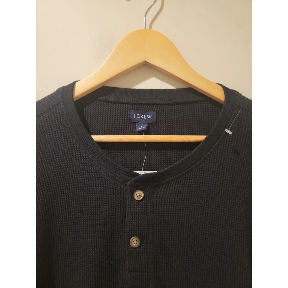 NWT J.Crew Men’s Thermal Waffle Henley Long Sleeve Shirt Black Size L G8217